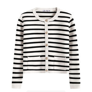 Women's Long Sleeve Striped Sweater Button Cardigan. Anrabess. NWT. Black/White